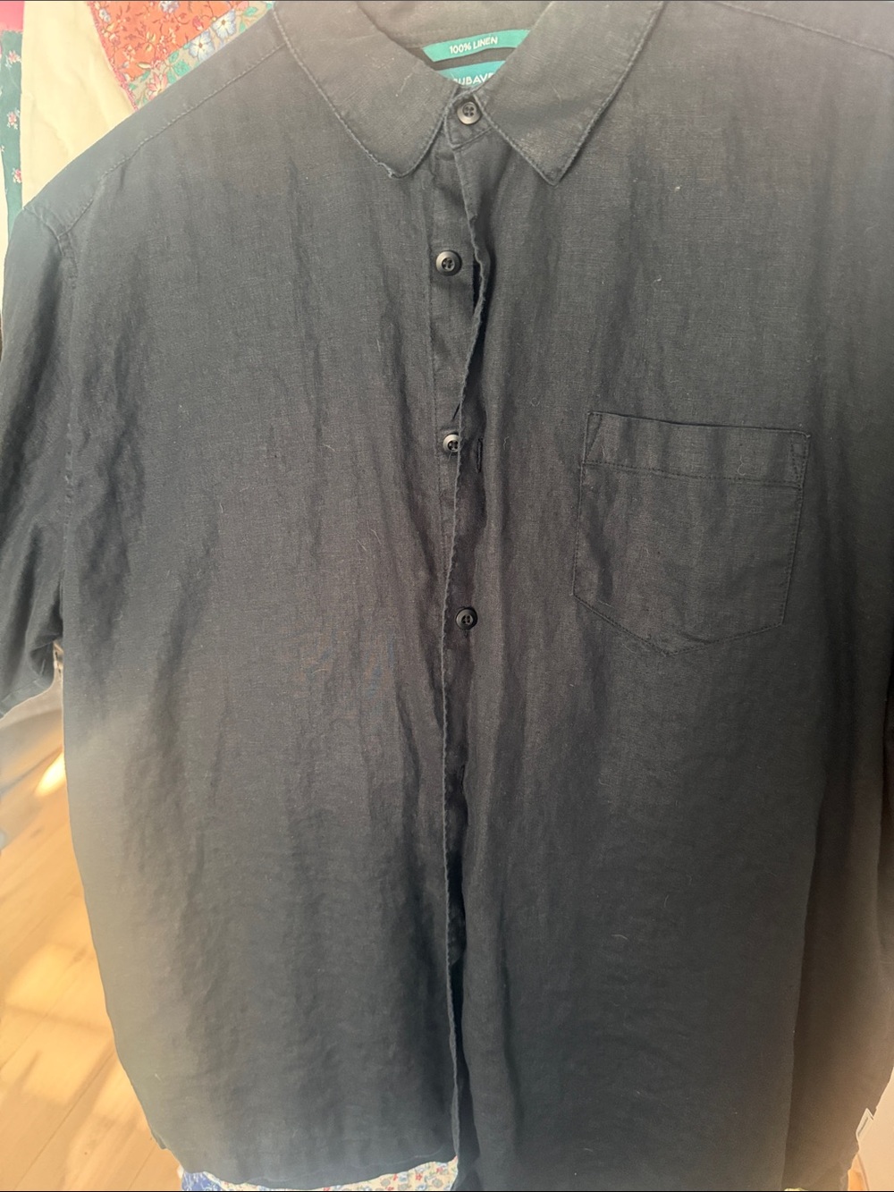 Cubavera Black Linen Casual Button-Down Shirt